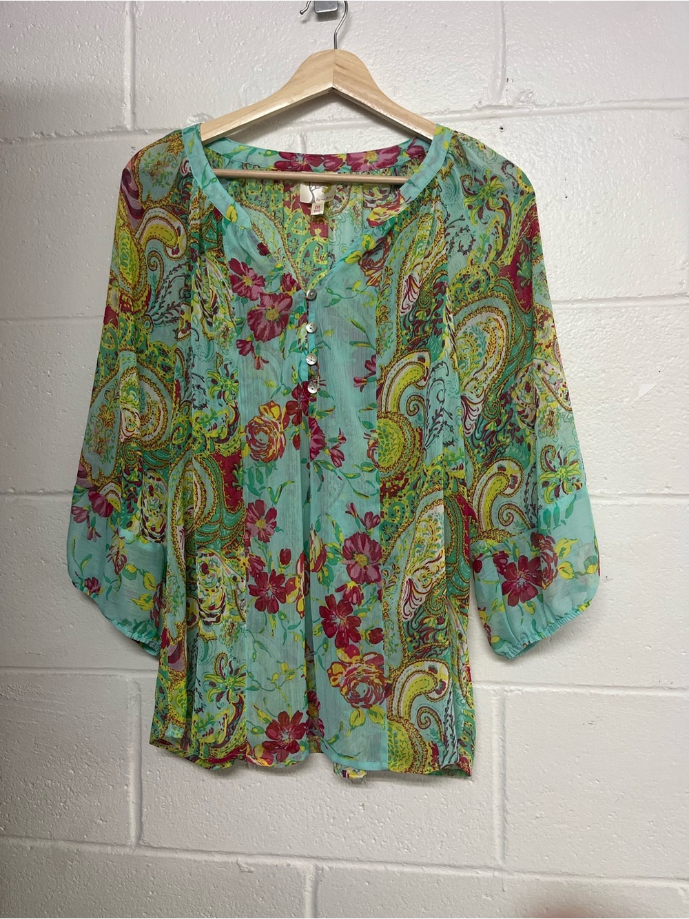 Boho Floral Paisley Green  Women's Blouse medium fig and flower